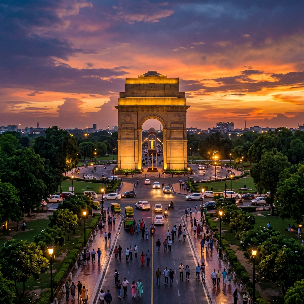 Delhi - India Gate monument at dusk