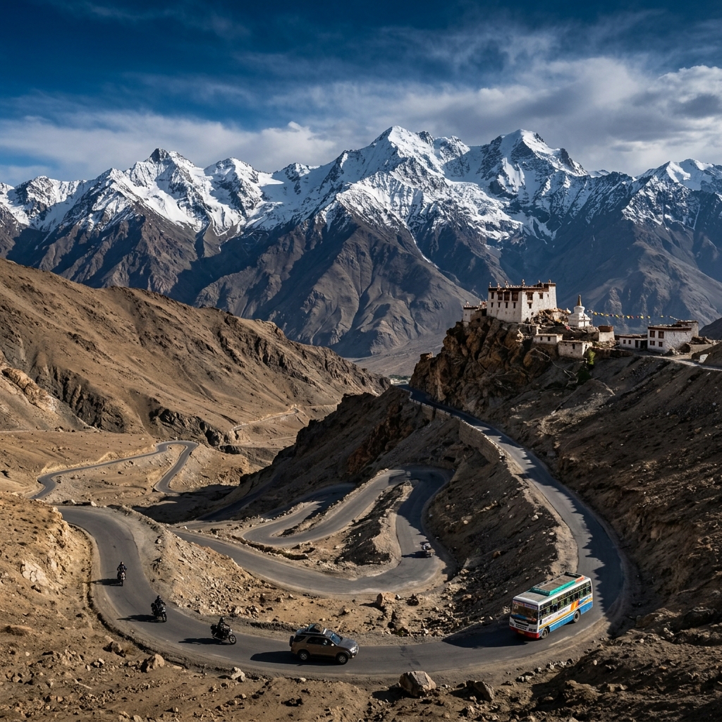 Leh Ladakh - Winding mountain roads and Himalayan monasteries