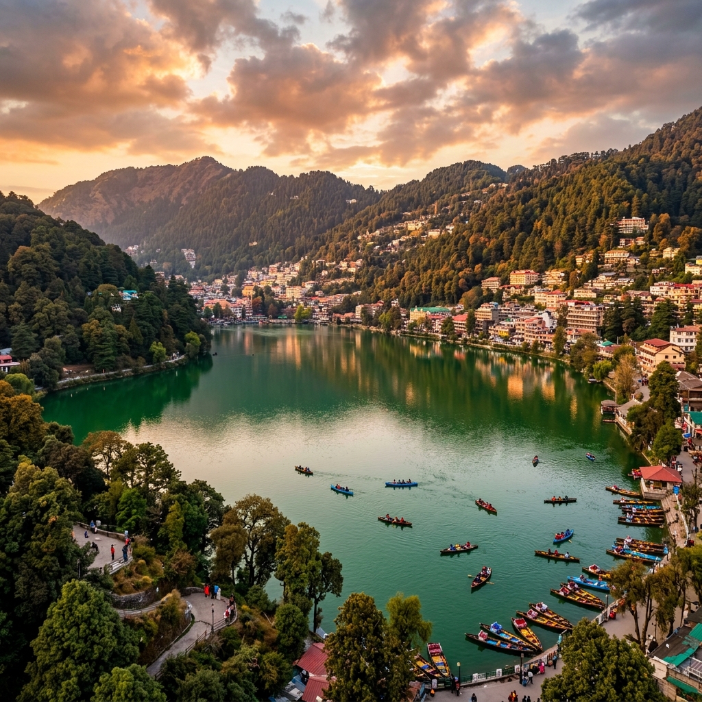 Uttarakhand - Nainital Lake with forested hills
